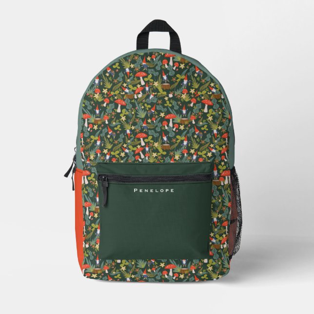 Sac À Dos Imprimé Gnomes Woodland personnalisés avec nom (Recto)