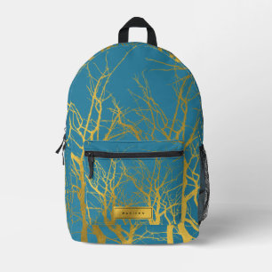 Sac À Dos Imprimé Gold Tree Branches Motif Blue Nom personnalisé