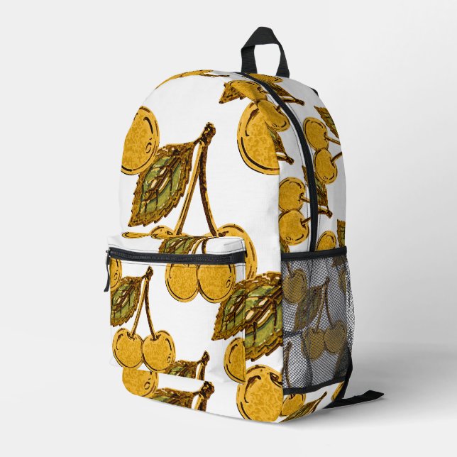 Sac À Dos Imprimé Golden Metallic Cherries Pattern (Coin arrière droit)