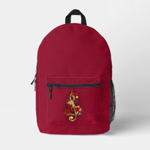 Sac À Dos Imprimé Golden Treble Clef avec fleurs Roses