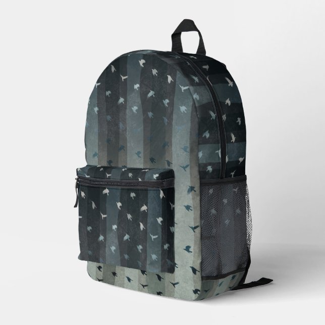 Sac À Dos Imprimé Gothic Crows Flying Silhouette Ombre Stripes (Coin arrière droit)
