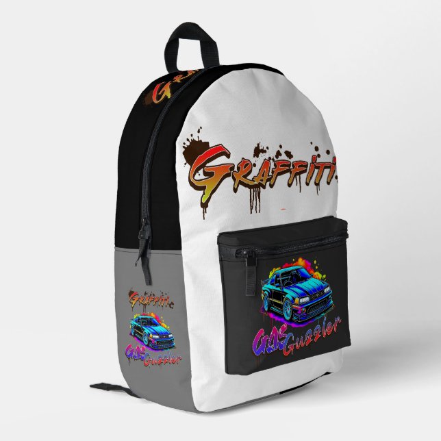 SAC À DOS IMPRIMÉ GRAFFITI GAS GUZZLER - VOITURE À DRIFT (Coin arrière gauche)