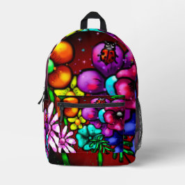 Sac À Dos Imprimé Graffiti Style Fleurs & Ladybug rose violet rouge