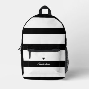 Sac À Dos Imprimé Gras moderne noir blanc rayé   Nom personnalisé
