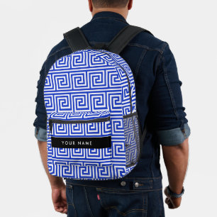 Sac À Dos Imprimé Grec Meander Key Blue, Votre Nom, Personnaliser