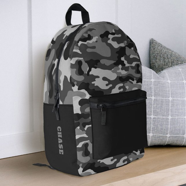 Sac À Dos Imprimé Grey Black Camoflauge Boys School (a black and grey camouflage school backpack. Personalize it for back to school)