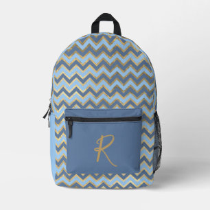 Sac À Dos Imprimé Grilles Chevron Bleu & Or Modernes Personnalisées