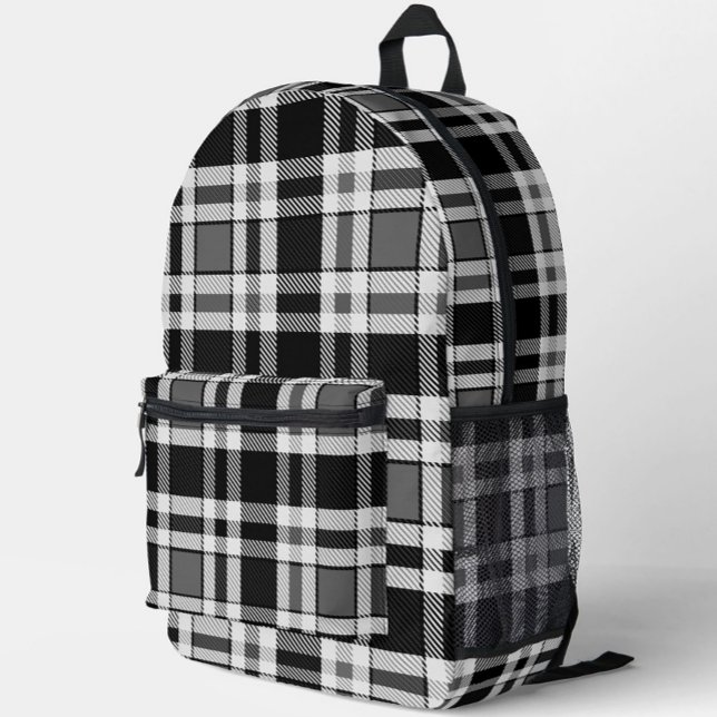Sac À Dos Imprimé Gris Noir Blanc Flanné Plaid Tartan Design (Créateur téléchargé)