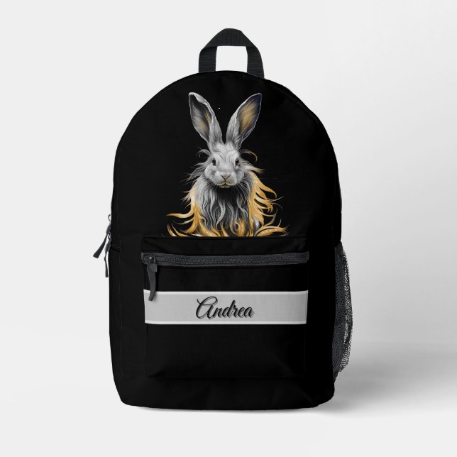 Sac À Dos Imprimé Gros lapin gris avec nom personnel (Recto)