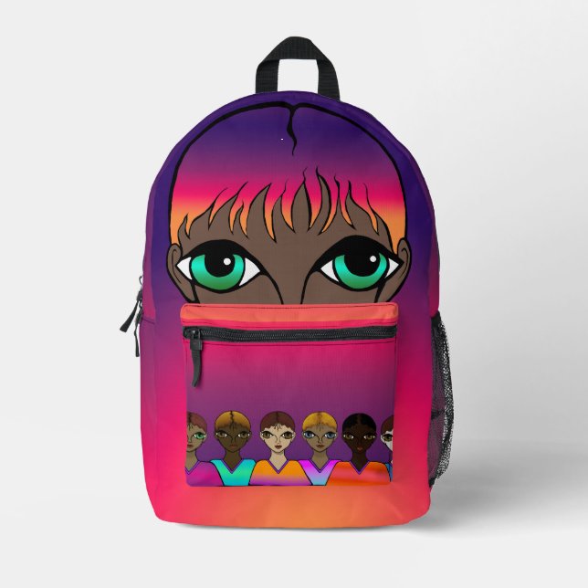 Sac À Dos Imprimé Gros yeux orange et violet (Recto)