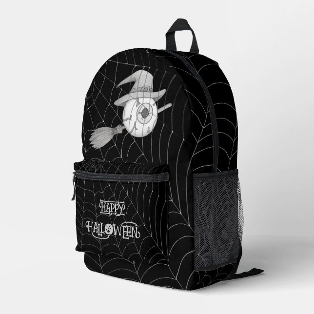 Sac À Dos Imprimé Halloween balai sorcière, globe oculaire effrayant (Coin arrière droit)