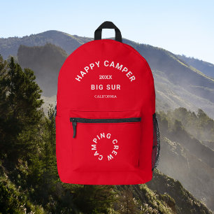 Sac À Dos Imprimé Happy Camper Crest Camping Crew Retro Rouge