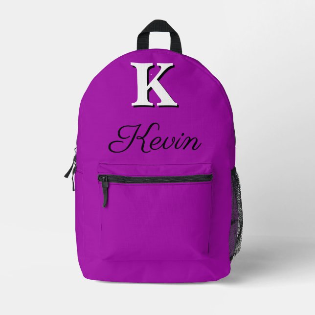 Sac À Dos Imprimé Héliotrope élégant moderne Magenta Monogramme (Recto)
