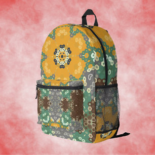 Sac À Dos Imprimé Hex Mandala Jaune Turquoise et Brown