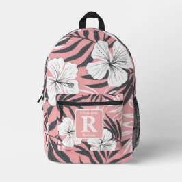 Sac À Dos Imprimé Hibiscus rose tropical personnalisé Monogramme