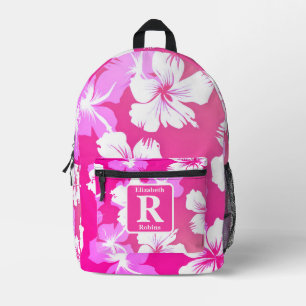 Sac À Dos Imprimé Hibiscus rose tropical personnalisé Monogramme