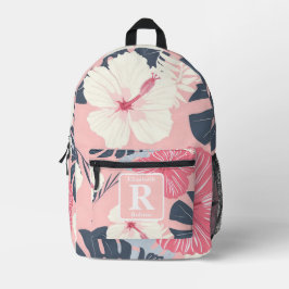 Sac À Dos Imprimé Hibiscus rose tropical personnalisé Monogramme