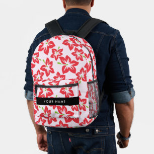 Sac À Dos Imprimé Hibiscus Rouge, Fleurs Rouges, Votre Nom