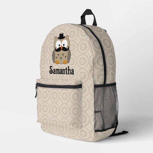 Sac À Dos Imprimé Hibou avec Moustache et Casquette (Coin arrière droit)