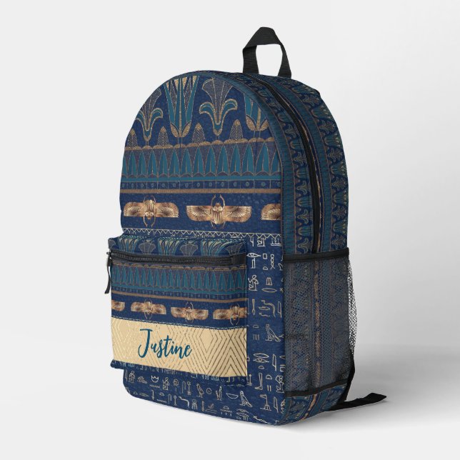 Sac À Dos Imprimé Hiéroglyphes égyptiens Lotus Scarab Personnalisés (Coin arrière droit)