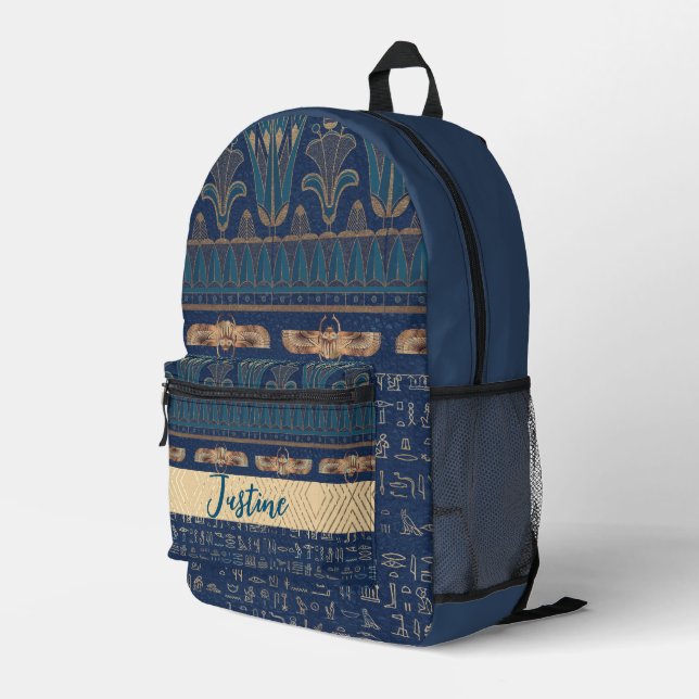 Sac À Dos Imprimé Hiéroglyphes égyptiens Lotus Scarab Personnalisés (Coin arrière droit)