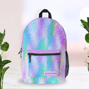 Sac À Dos Imprimé Holographie Pastel Purple Girl Personnalisée