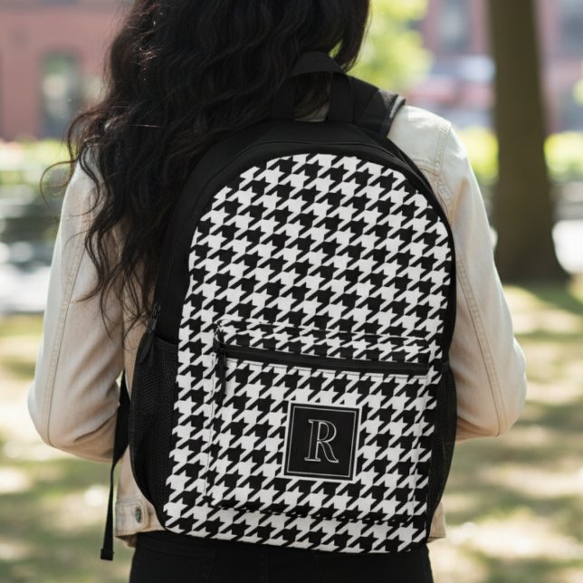 Sac À Dos Imprimé Houndstooth Black & White Monogram (Houndstooth Black & White Monogram Christmas Printed Backpack
)