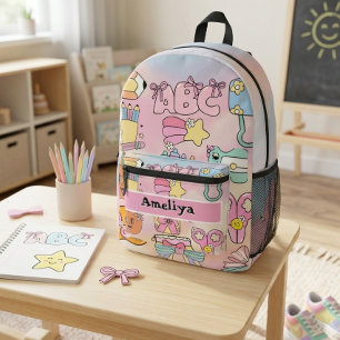 Sac À Dos Imprimé Icônes ABC pastel personnalisées pour filles Retou