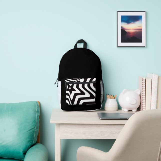 Sac À Dos Imprimé illusion d'étoile noire et blanche (Insitu)