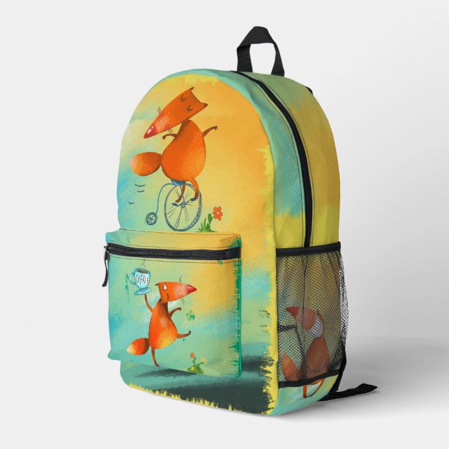 Sac À Dos Imprimé Illustration artisanale de l'aquarelle Funny Fox (Coin arrière droit)