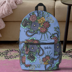 Sac À Dos Imprimé Imaginaire Fleurs de Doodle colorées sur Lavande v
