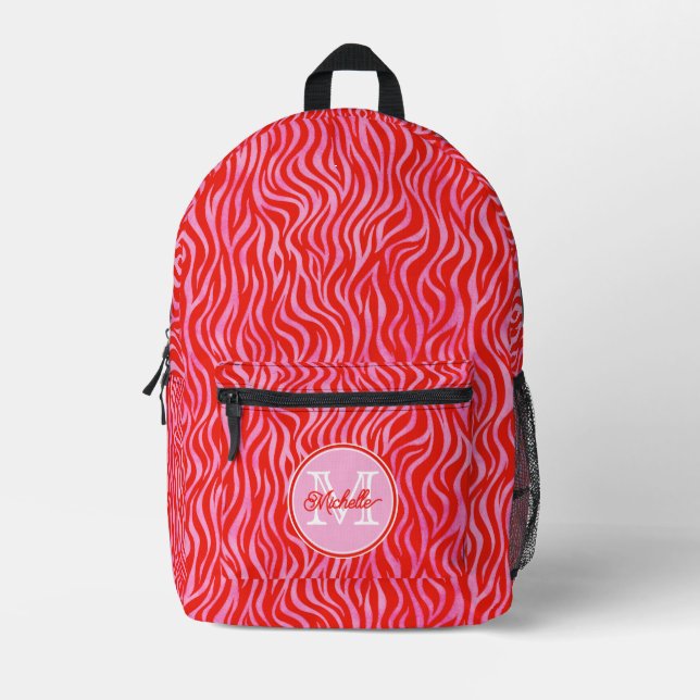 Sac À Dos Imprimé Impression rose et rouge chaud | Monogramme (Recto)
