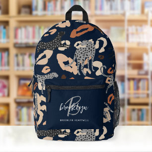Sac À Dos Imprimé Imprimé Léopard Bleu Foncé Monogramme Nom