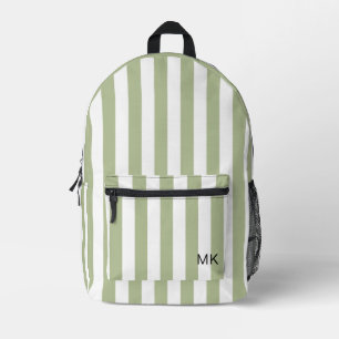 Sac À Dos Imprimé Initiales de monogramme à rayures vertes modernes