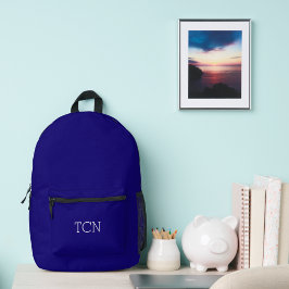 Sac À Dos Imprimé Initiales Monogramme Bleu Nuit Blanc Classique
