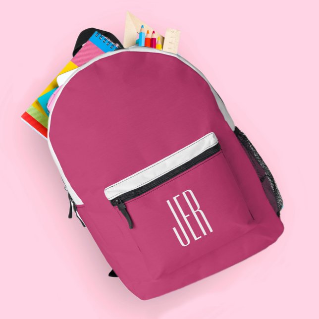Sac À Dos Imprimé Initiales monographiques modernes personnalisées r (Personalized Modern Monogram Initials Pink White Printed Backpack)
