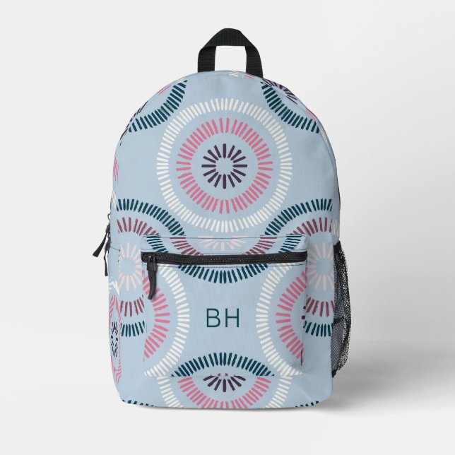 Sac À Dos Imprimé Initiales monographiques rose et bleu cool (Recto)