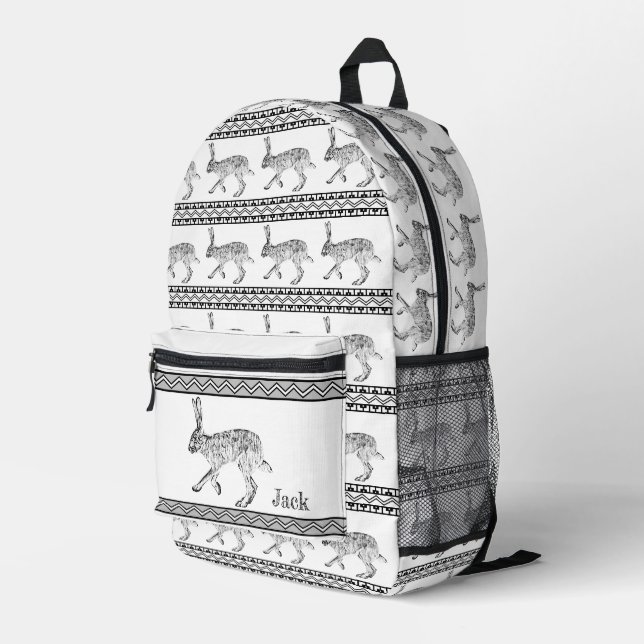 Sac À Dos Imprimé Jackrabbit Sud-Ouest et géométrique Personnalisé (Coin arrière droit)