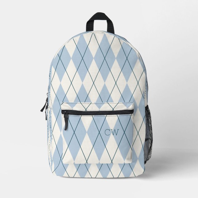 Sac À Dos Imprimé Jacquard bleu pâle Imprimer Monogrammes Initiales (Recto)