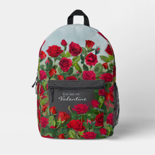 Sac À Dos Imprimé Jardin de roses rouges Saint-Valentin floral texte