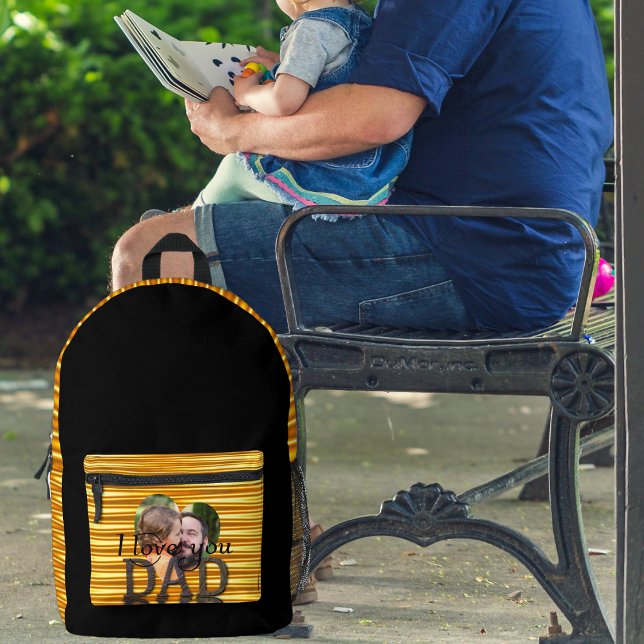 Sac À Dos Imprimé Je t'aime papa photo jaune vif (Créateur téléchargé)