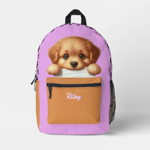 Sac À Dos Imprimé Joli Chien Mangeant Devoirs Rose et Marron