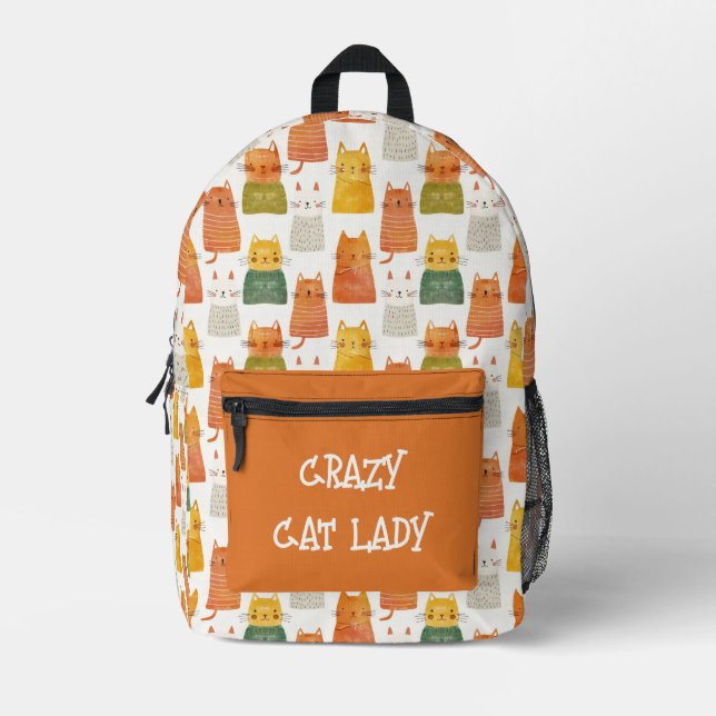 Sac À Dos Imprimé Joli Feline Motif Crazy Cat Lady Script personnali (Recto)