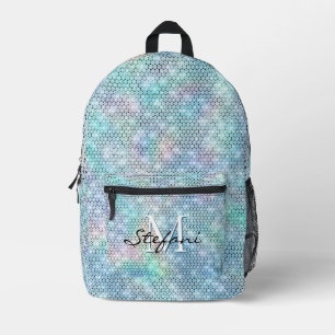 Sac À Dos Imprimé Joli monogramme moderne unicorne bleu faux parties