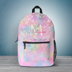 Sac À Dos Imprimé Joli monogramme pailleté ombré de licorne iridesce