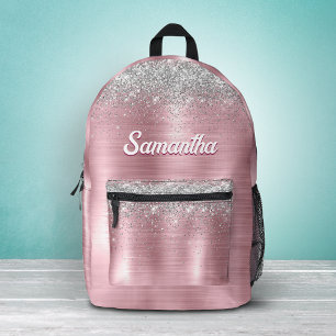 Sac À Dos Imprimé Joli monogramme rose blush argent faux paillettes 