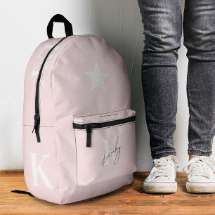 Sac À Dos Imprimé Joli Monogramme Rose Élégant de Rentrée Scolaire