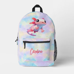 Sac À Dos Imprimé Joli Pastel coloré Rainbow Axolotl Nom de la fille