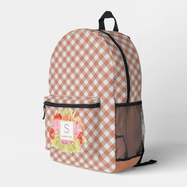 Sac À Dos Imprimé Joli Pastel Peach Orange Check Motif (Coin arrière droit)