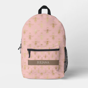 Sac À Dos Imprimé Joli Pastel rose et or Queen Bee personnalisée